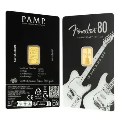 1 Gram PAMP Fender 80th Anniversary Gold Bar