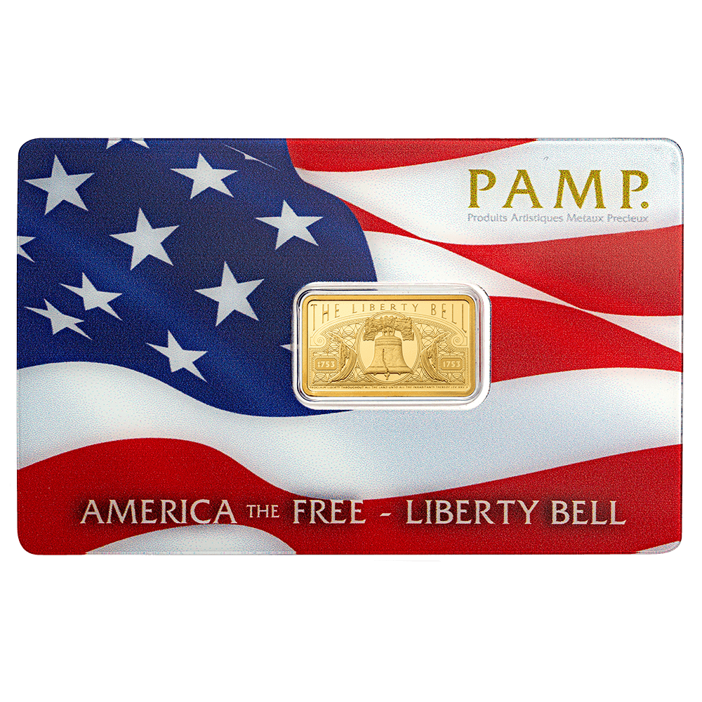 PAMP 5g USA Liberty Bell Gold Bar 999.9